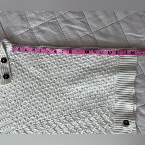 Talbots Cream Patchwork Cableknit Lambswool Blend Mock/ Turtle Neck Poncho-Large - Picture 9 of 10